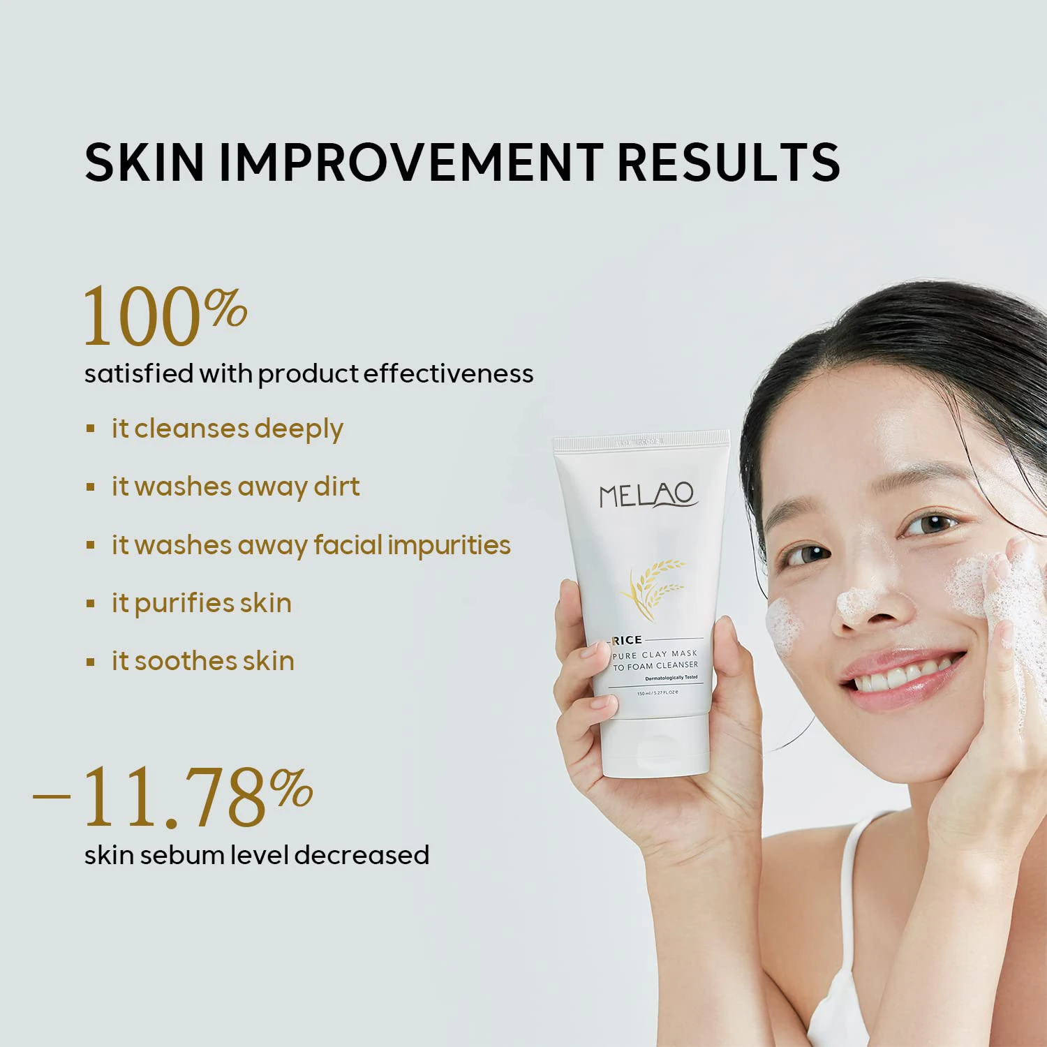 Rice Pure Clay Mask Foam Cleanser Purifies Soothes Lower Skin Sebum White Face Serum Rice Water Brightening Foaming Face Wash