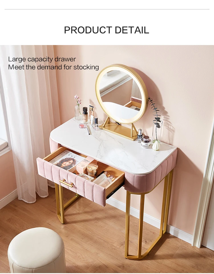Linsy Modern Home Furniture Classic Professional Turkish Style Bedroom Velvet Dressing Makeup Table With Mirror LS172C1-A