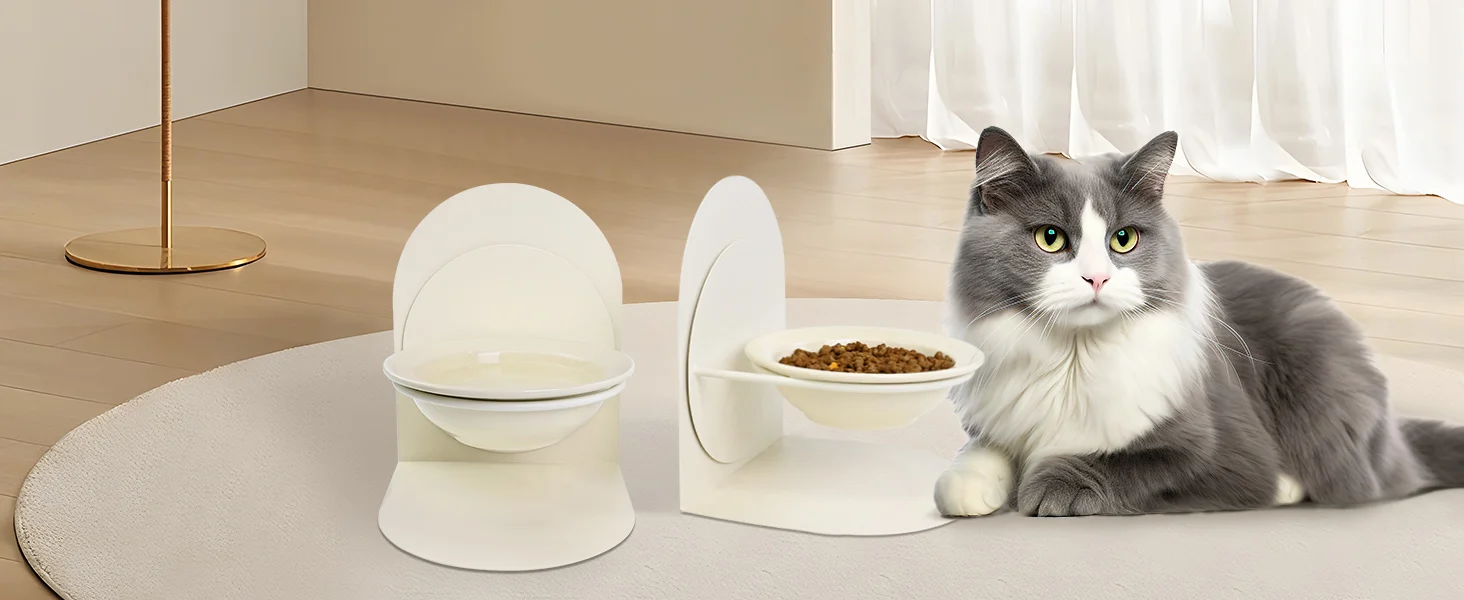 15° Tilted Raised Cat Bowl for Indoor Cats Adjustable Height & Angle Cat Food Bowl