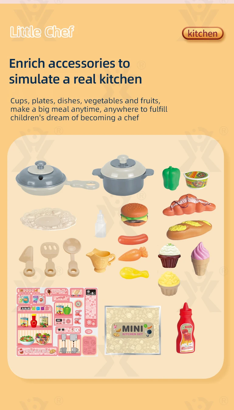 Chengji Plastic Kitchen Role Play Toy pink Simulated Spray Light Music Kitchen Toy Play Electric Cooking Kitchen Set for Kids