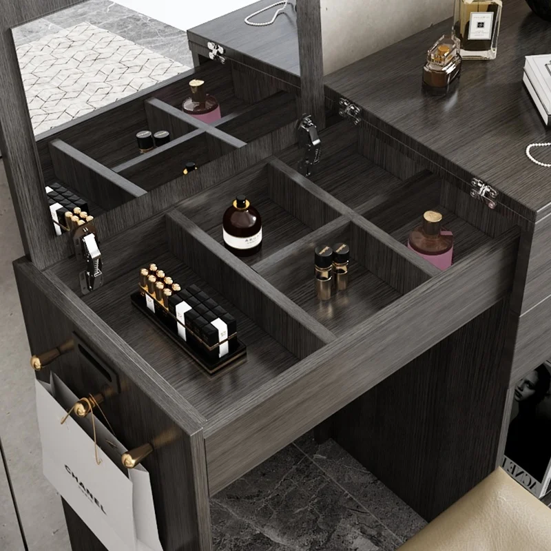 Hot Sale Modern Bedroom Furniture Folding Design Matching Stool Dresser Mirrored Dressing Table