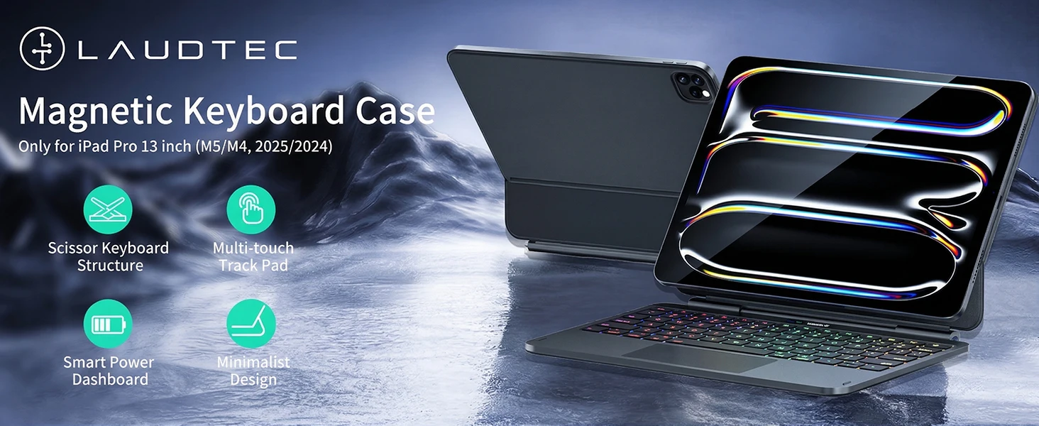 product laudtec ipad keyboard with 7 colors backlit fast charging adjustable angle pu leather smart case for ipad pro 13m5 2025-4