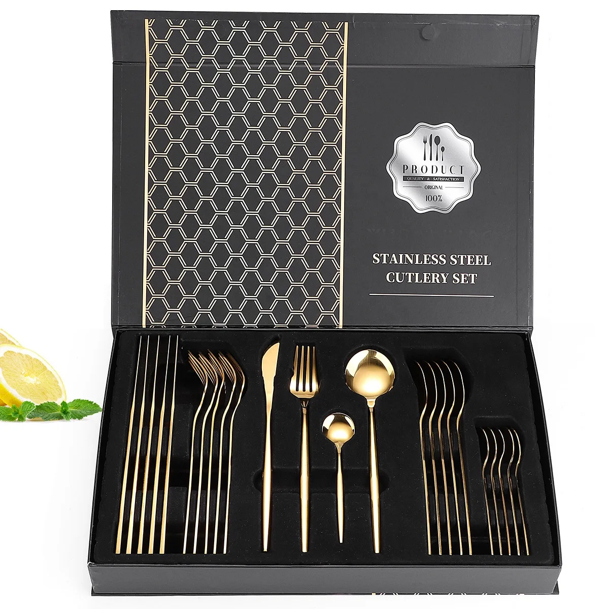 Eco Wedding Shiny Gold 24 Piece With Gift Box Rose Cutlery Set Stainless  Steel - Buy Cutlery Set Stainless Steel,Gold Plated Flatware Airline Set 84  Pcs Eco Golden Outdoor Tableware Pla Silver