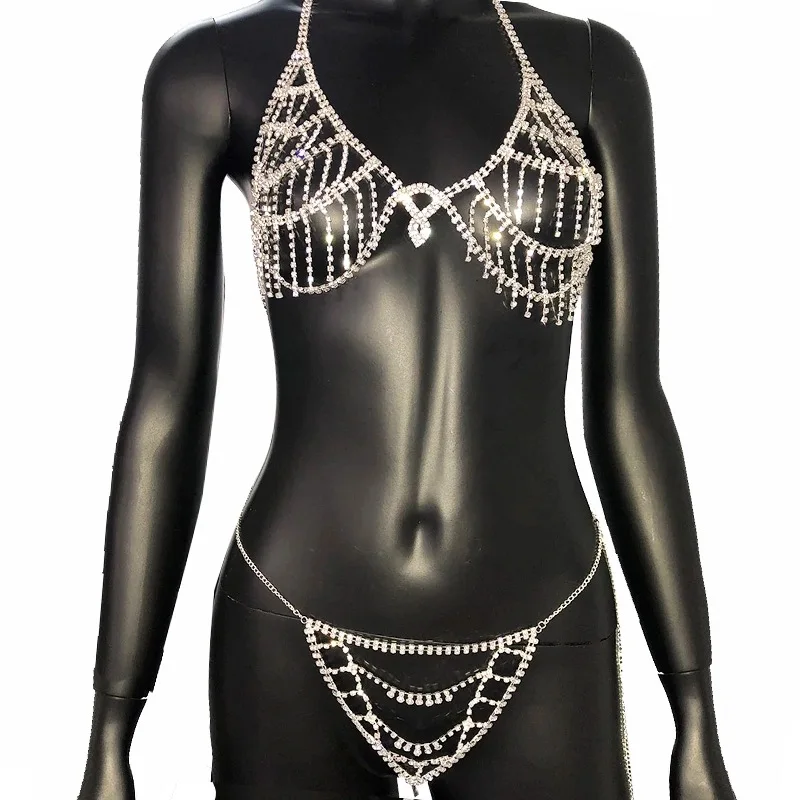 Rhinestone Swimwear Bikini Diamond Lingerie Set Sexy Striper Outfits