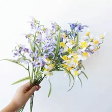 Hot selling artificial little orchid silk flower white blue colors for home living room decor table vase wedding decor