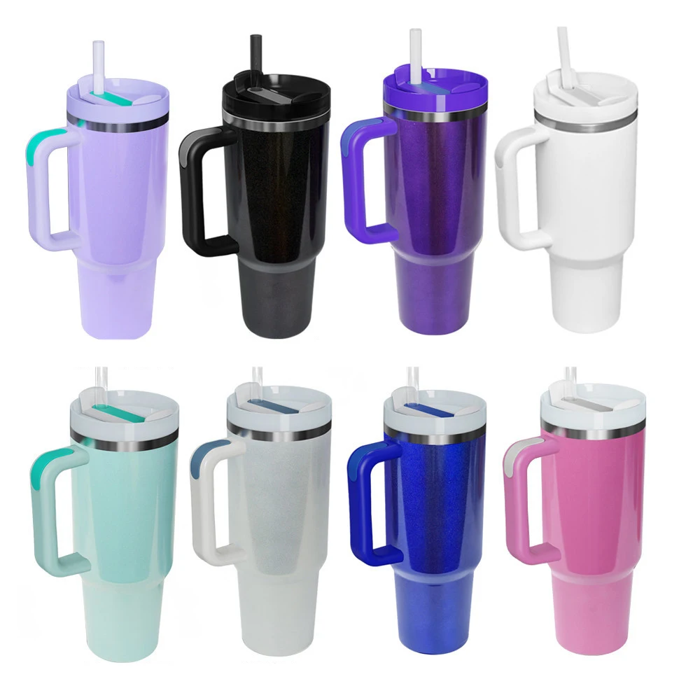 DD1376  Dazzling Vacuum Insulated Thermos Tumbler Sublimation Drinks With Straw 40 oz Stainless Steel Travel Car Mug with Handle