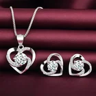 925 Silver Earrings 925 Silver Necklace Stud Earrings Fine Heart Jewellery Set