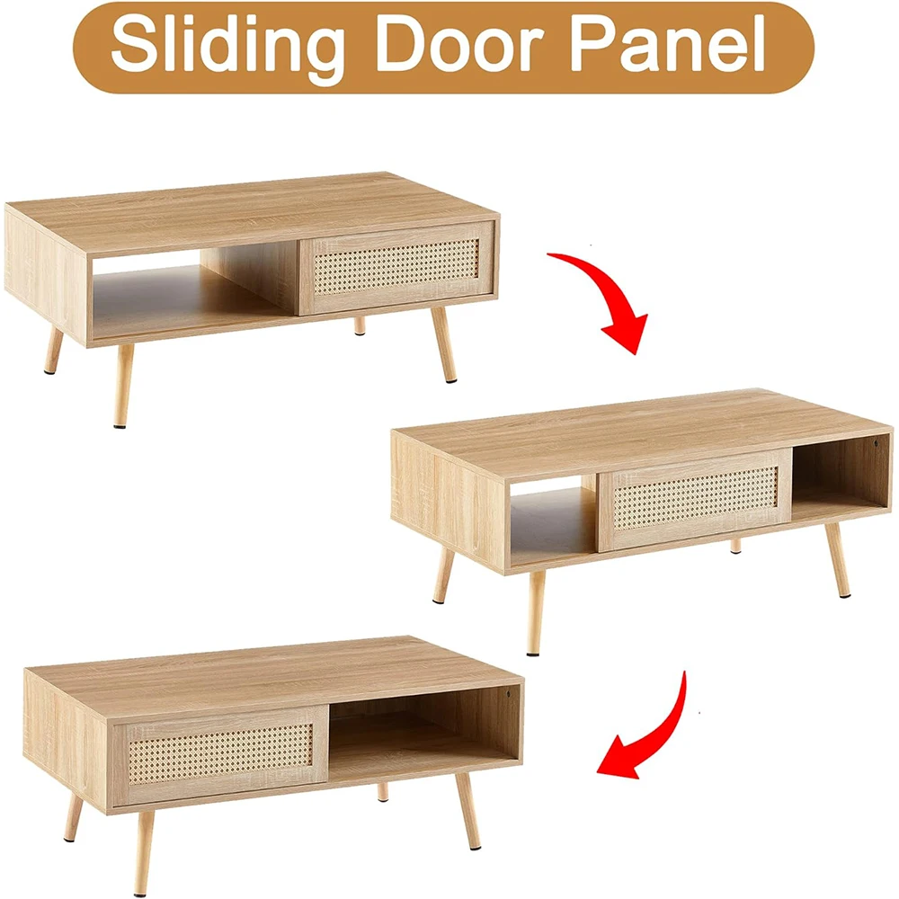 Mid Century Modern Square Coffee Table with Storage Rectangle Wooden Accent Center Tables with Sliding Door Panel and Legs manufacture