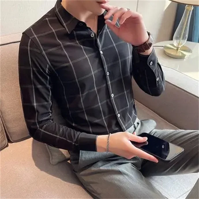 2024 Professional High Quality Men's Casual Dress Shirt Button Down Shirts Long-Sleeve Work Shirt