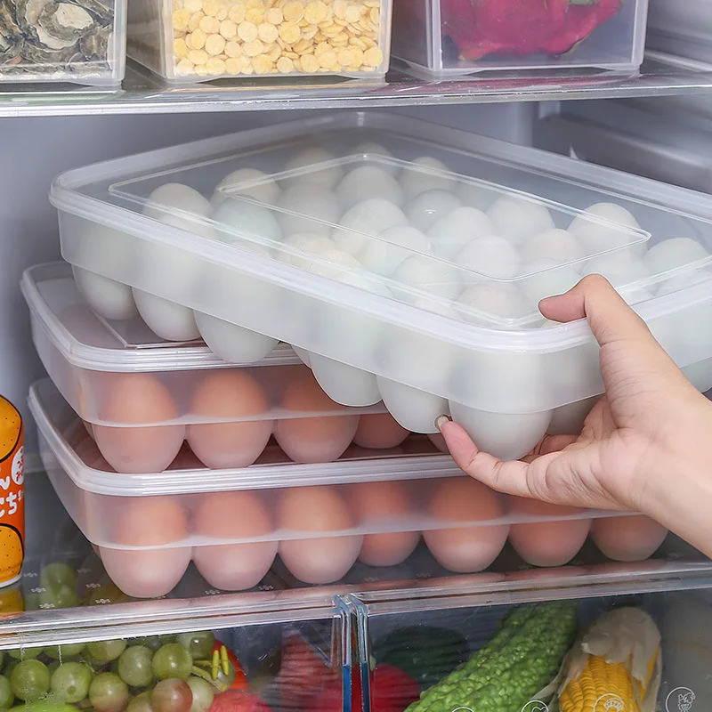 34 eggs trays Large Reusable plastic clear Egg storage container egg rack holder for refrigerator Kitchen organizer with Lid