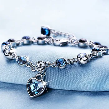 Silver Heart Bracelets For Women Blue Sapphire Tanzanite Chain Bracelet Trendy Wedding Gift Fine Jewelry