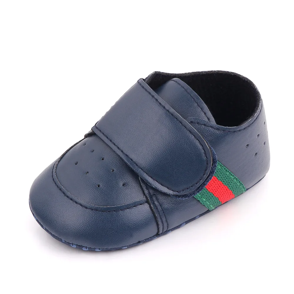 British Style Pure Color PU Leather Mesh Breathable Baby Boys Soft Soled Toddler Shoes details