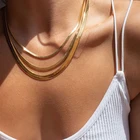 Necklace EManco Minimalist Hip-hop Women Statement 14k Gold Choker Stainless Steel Flat Snake Chain Necklace