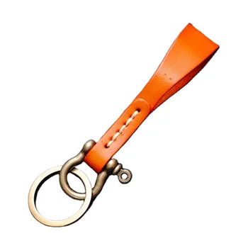 Promotional gifts vintage punk alloy keyrings U shape horse clasp genuine leather mini keychain for men