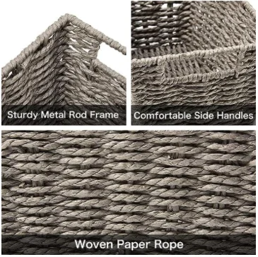 Durable set of 3 Paper Rope Woven Storage Baskets Braided Multipurpose Organizer Bins with Handle for Kids Baby Closets