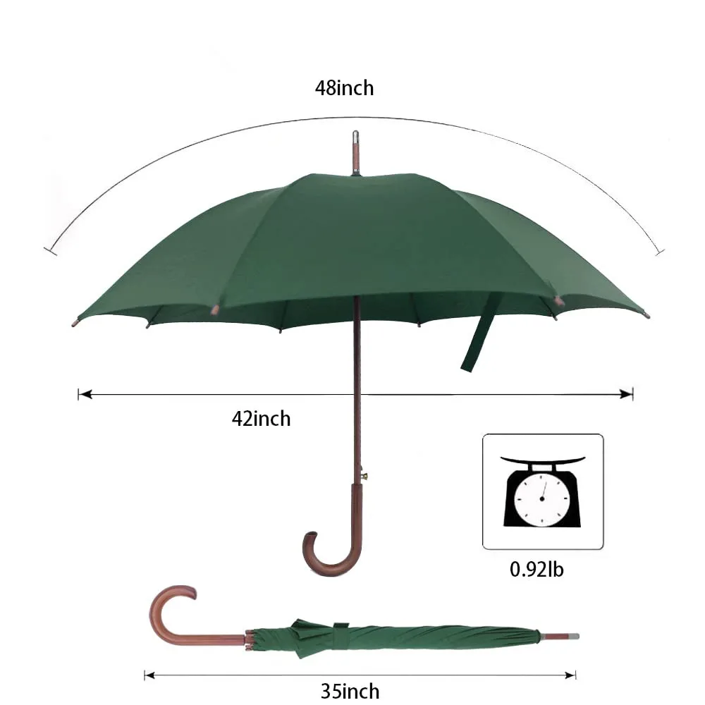 custom logo Stick Umbrella Automatic Open Curved Wooden Hook J Handle prints Windproof parasol golf umbrella for Men and Women