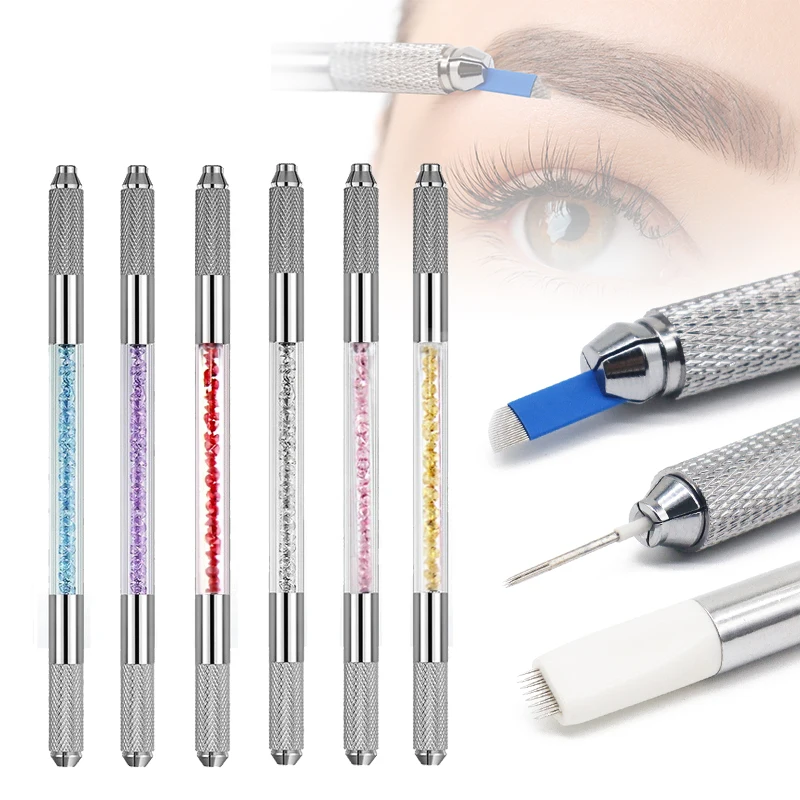 Professional Microblading Tattoo Pen with 14.2cm Length Stainless Steel and Plastic Double Head Design for Eyebrow Microblading