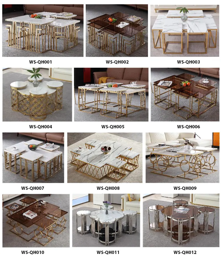 Modern Style Indoor Coffee Table Set Hotel Use Furniture Stainless Steel Table Set
