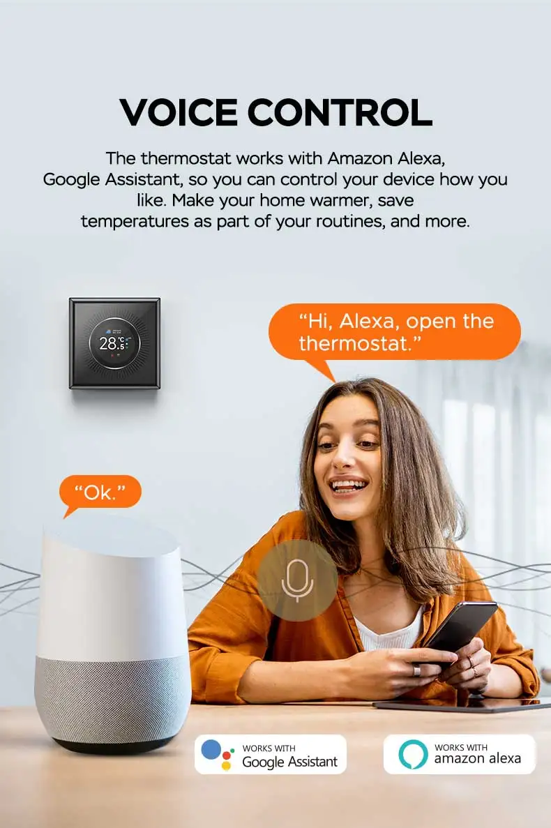 Modern 5A Smart TFT Knob WiFi Thermostat TUYA App Compatible with Alexa Google Assistant Seven Color Water Heating/Gas Boiler