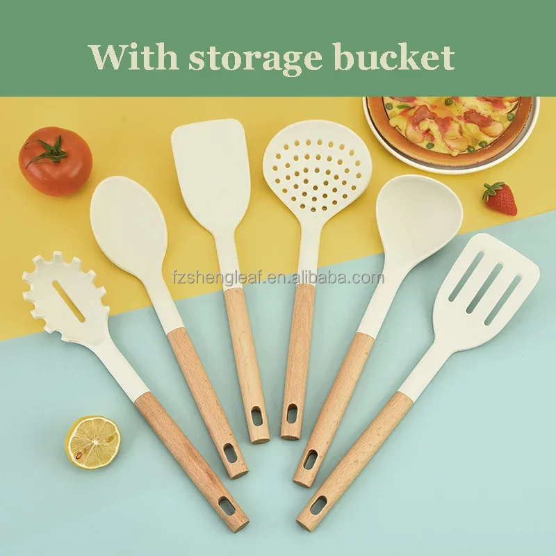 product white 7 piece novelty food grade silicone kitchen utensil set with spoons and spatula durable kitchen tools-1