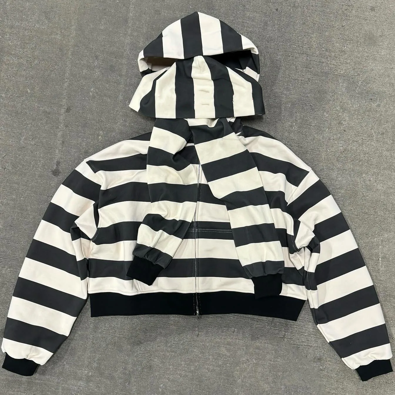 Clothing Manufacturers Custom Printing logo 100% Cotton Double Layer Hood Stripe Cropped Boxy Zip up Hoodie for Men supplier