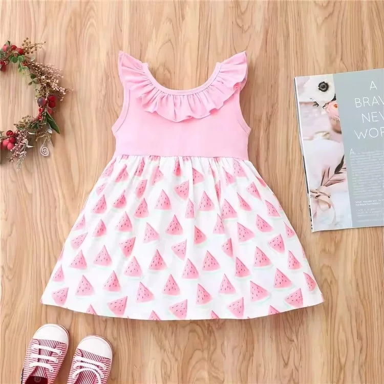 Summer Baby Girls New Design Linen Organic Cotton Summer Ruffle Shoulder Baby Girl Dresses