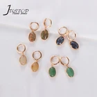 Oval Hoop Gold Plated Oval Shape Natural Stone Pendant Hoop Earrings With Green Aventurine