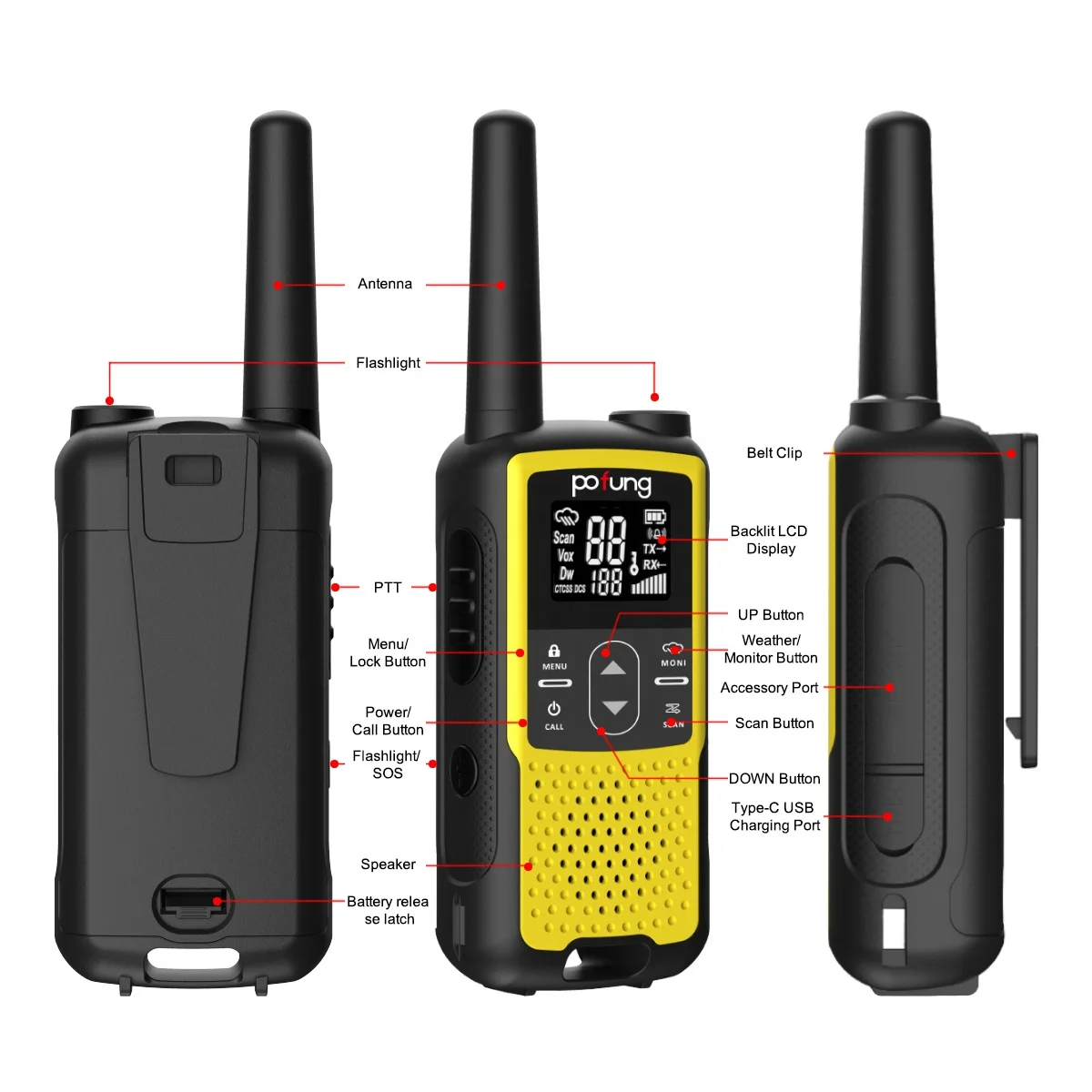 Pofung T22 Licence Free FRS Long Talking Rang Handheld Rechargeable PMR446 Two Way Radio PMR 446 Walkie Talkie