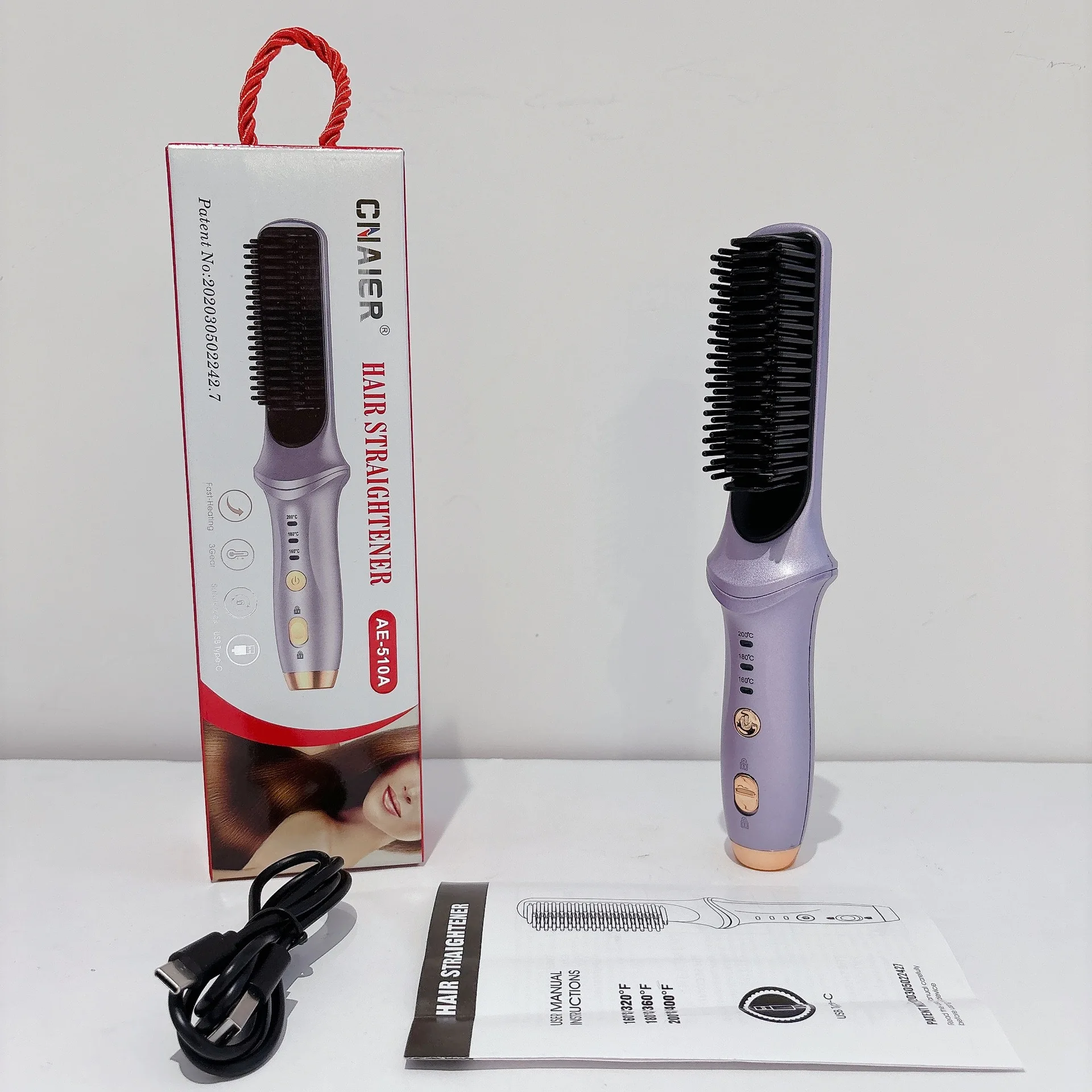 USB Rechargeable Cordless Hair Straightener Brush with 38W Power and 1-3h Charging Time for Easy Styling