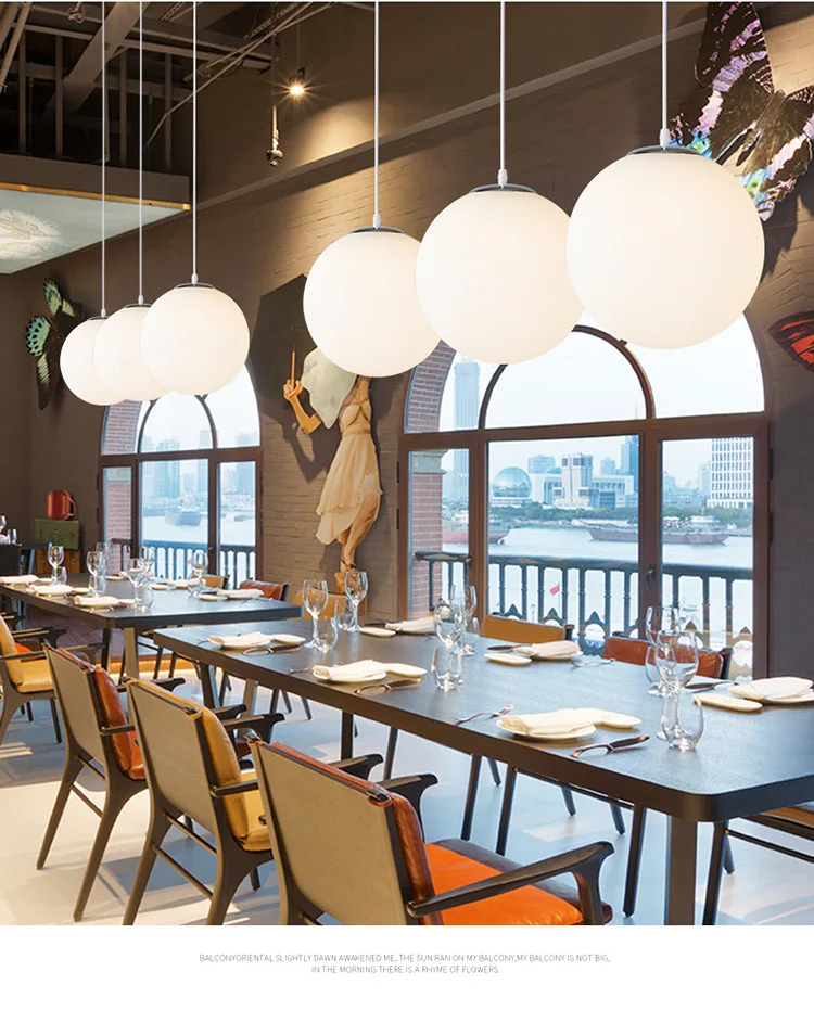 Art Deco Design OEM ODM E27 White Globe Vintage Modern Glass Globe Pendant Lamp Light for Residential