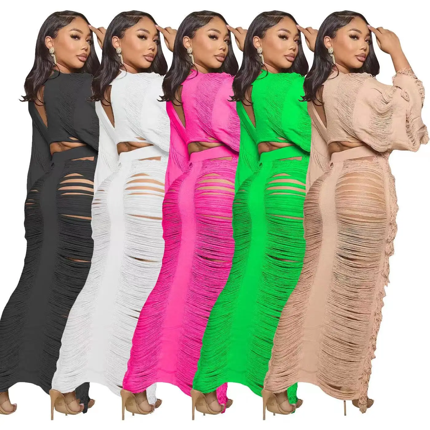 All The Way Hot Crochet Skirt Set For Women Nude Neon Green Buy