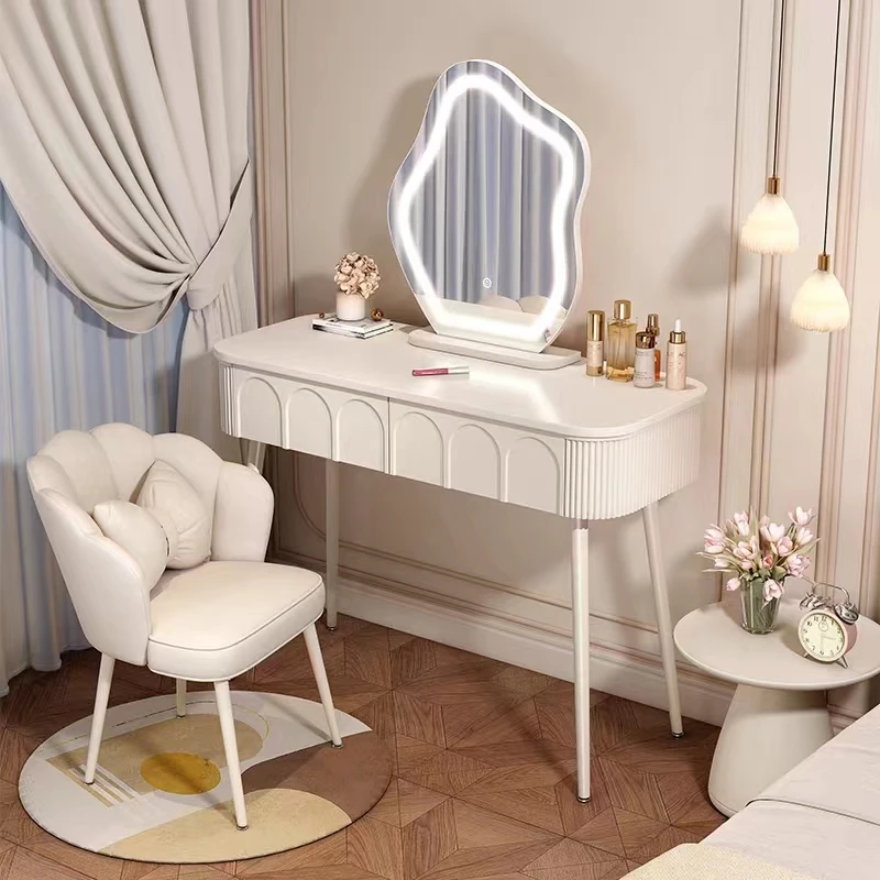 Simple modern solid wood dressing table bedroom dressing table with led mirror