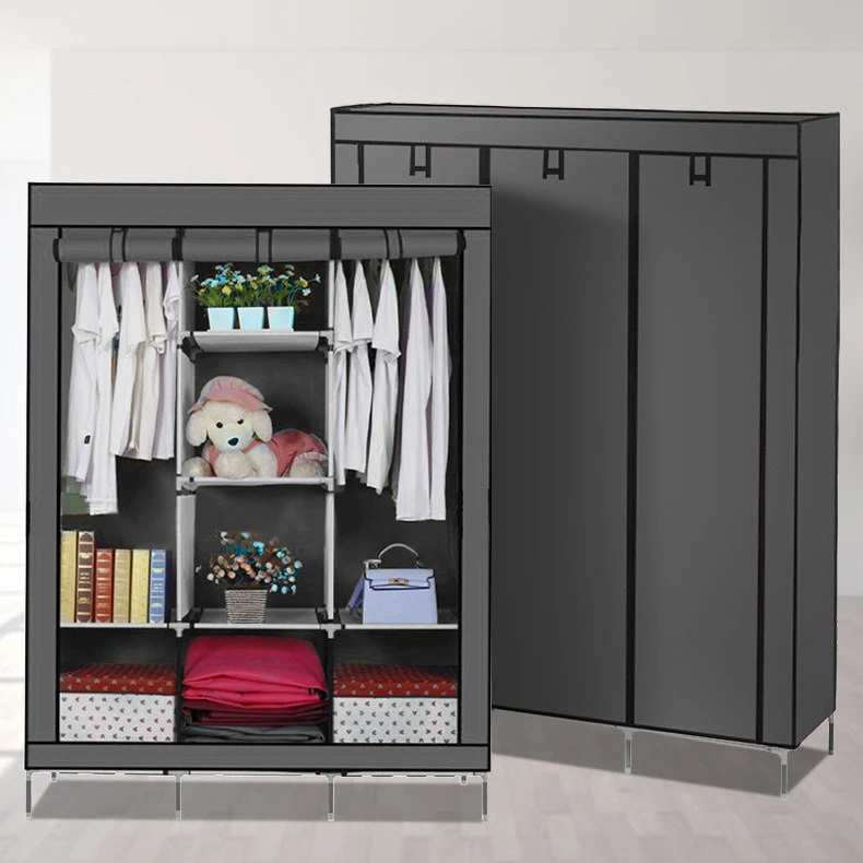 Eco-friendly Portable Wardrobe Clothes Storage Metal Pipe and Non-Woven Fabric Furniture for Home Use