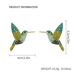 Bird alloy diamond earrings with color full diamond hummingbird earrings