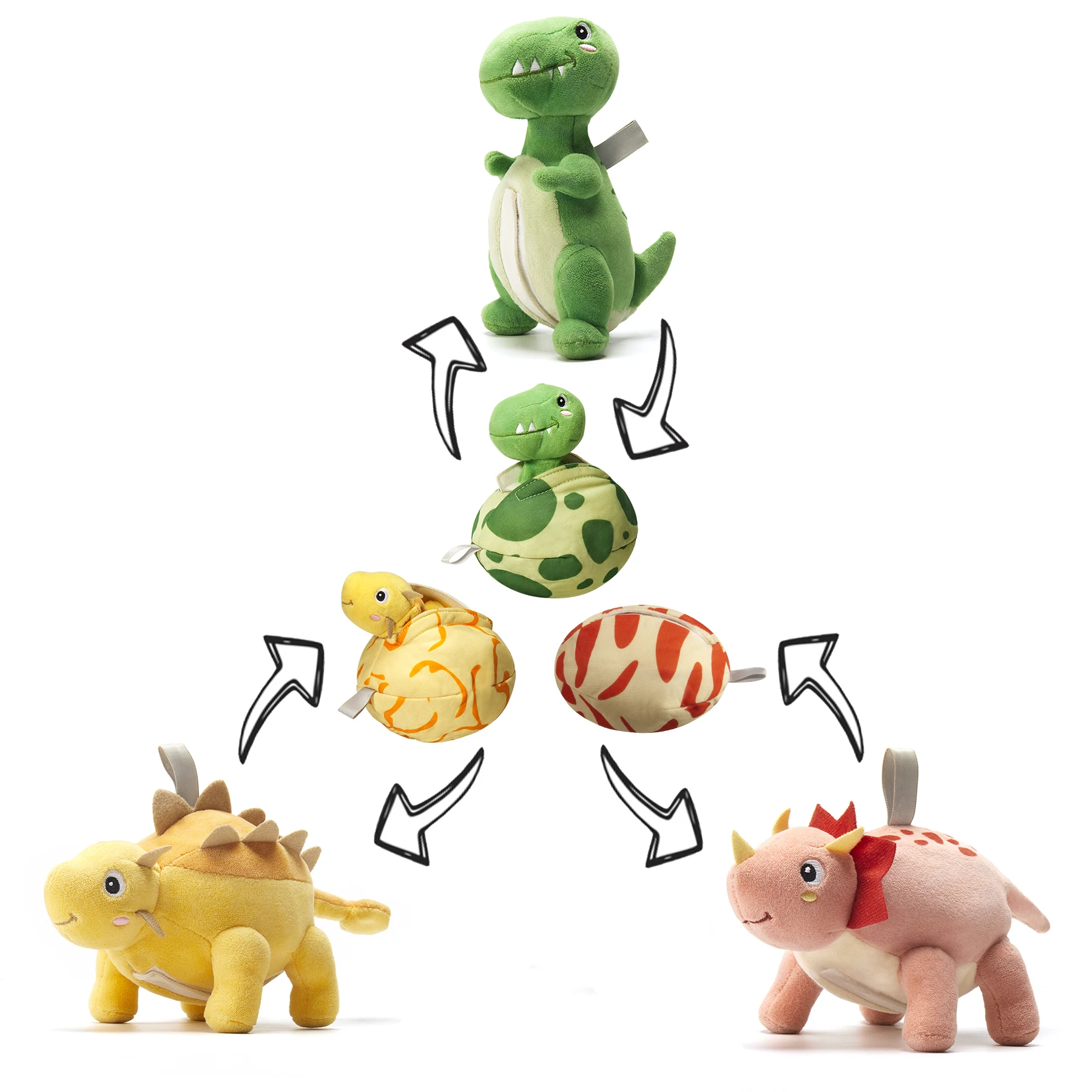 Tumama Kids 3PCS Baby Stroller Plush Hanging Toy Mini Reversible Dinosaur & Egg Kids Soft Stuffed Toys Animal