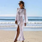 Beachwear Hot Style 2021 Summer Puff Sleeve O-neck Solid Sun Dress Loose Hollow-out Beachwear