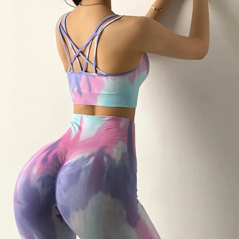 Custom Logo Leopard Tie Dye Sports Wear Fitness Gym Outfit  Workout Clothing Yoga Set Women