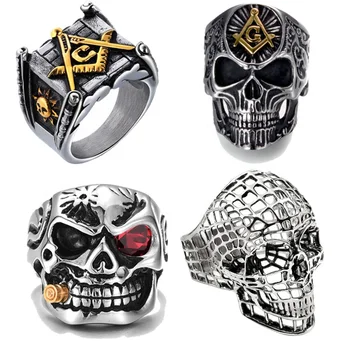 Men Jewelry Hiphop Punk Style Zircon Ring Skull Rings For Men