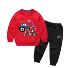 Boys Customize Spring Boys Cotton Long Sleeve Hoodies 2 Pcs Cartoon Excavator Printed Children's Hoodies Set