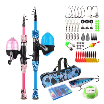 C 1.2m 1.5m Kids Portable Telescopic Boys Girls Youth River Fishing Rod and reel Combo with Tackles Lures Lines Kit