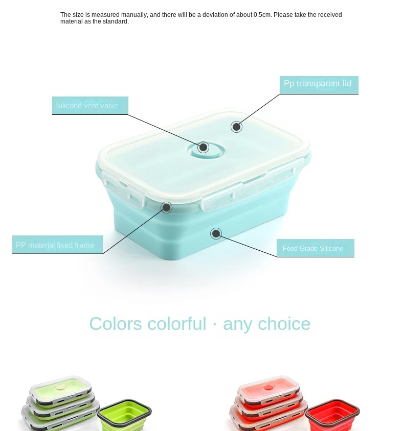 Folding Silicone Lunch Box Portable Crisper Microwave Oven Bento Box Plastic Square Lunch Box Refrigerator Storage Box Wholesale