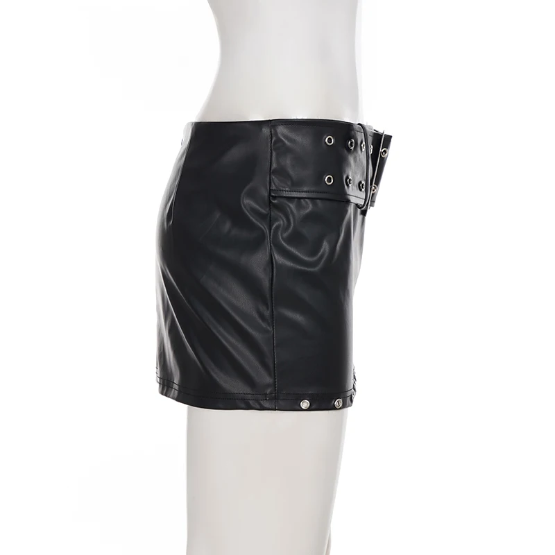 Fashion Punk Style Mini Skirt | Women's Black PU Leather Skirt with Grommet Detail | Custom Clubwear H75371220c0744407a484955a91e5efa7l