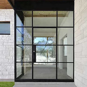 Customized Design Thermal Break Steel Looked Aluminum Glass Hinged Door with Transom Bar for Patio