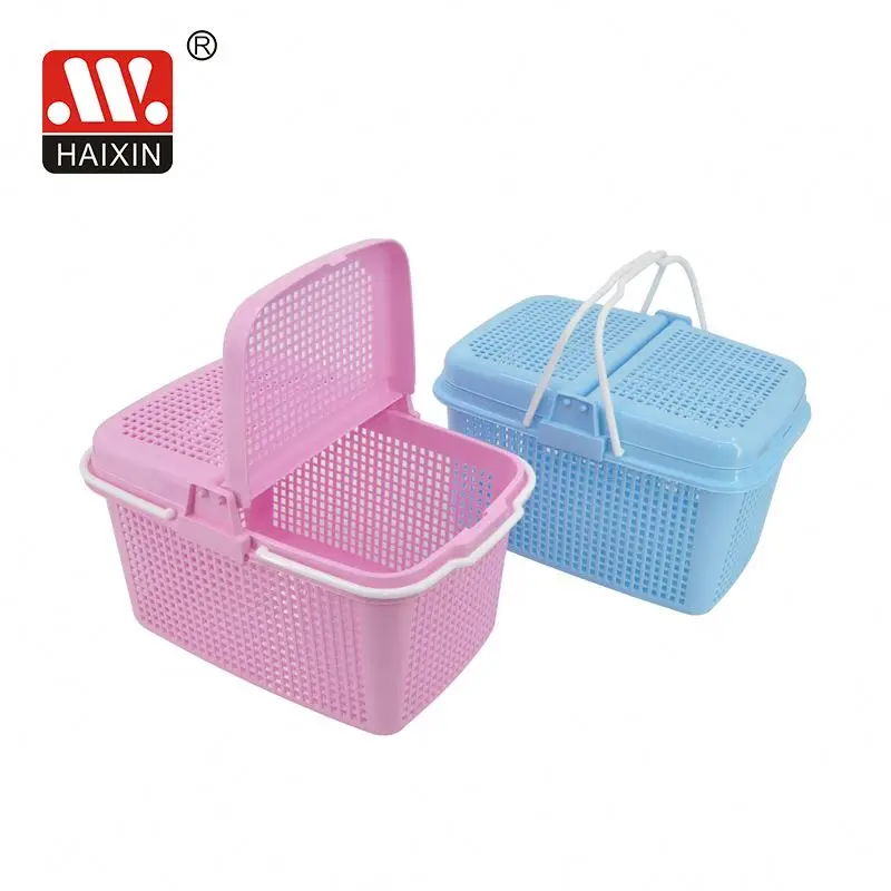 16L Portable Plastic Storage Handy Basket with Lid