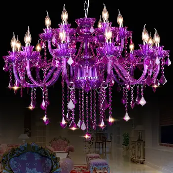 European contemporary retro luxury purple loft wedding villa decoration led crystal lamp chandelier