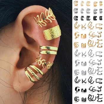 Amazon Gold Leaves Ear Cuff Black Non-Piercing Ear Clips Faker Cartilage Earrings Clip Earrings For Women Men Wholesale Jewelry
