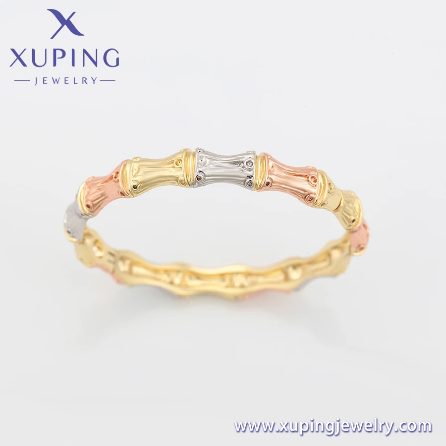 A00428035 XUPING jewelry luxury fantasy jewelry Hand decorated simple bamboo polished surface tricolor gold plated Women Bangle