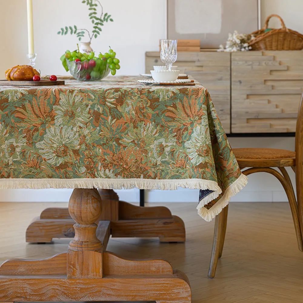 Retro Pastoral Style Cotton Linen Floral Antislip Tea Space Living Room Canteen Rectangle Household Tablecloth