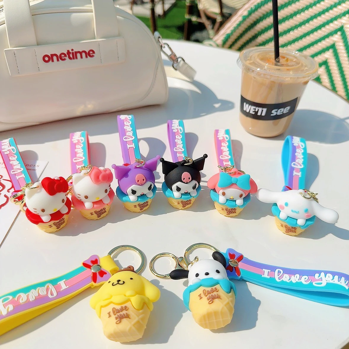 2024 New Cute Llaveros Key Chain Cartoon Dessert Sanrio Doll HelloKitty Car Key Ring Sanrio Pvc Kuromi plastic key chains