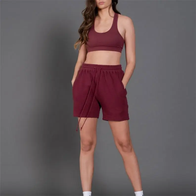 Hot Sports Yoga Workout Plaid Knit Training Women'S Streetwear Super Plus Summer Crochet Shorts And Bra 2 Piece Activewear Sets